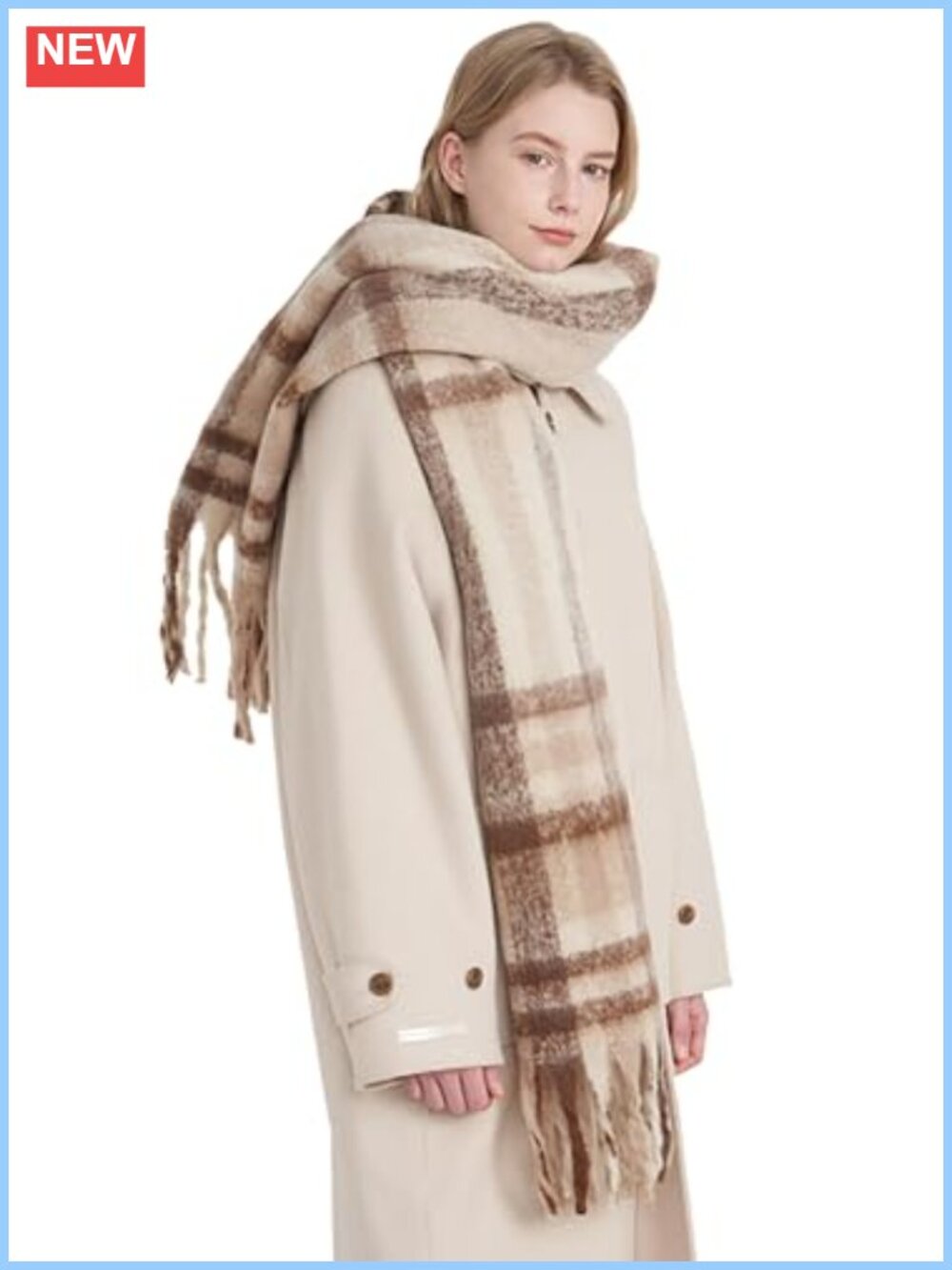 Women Plaid Shawl Wrap Pashmina Fringe Scarf Poncho Blanket Soft Cashmere Feel